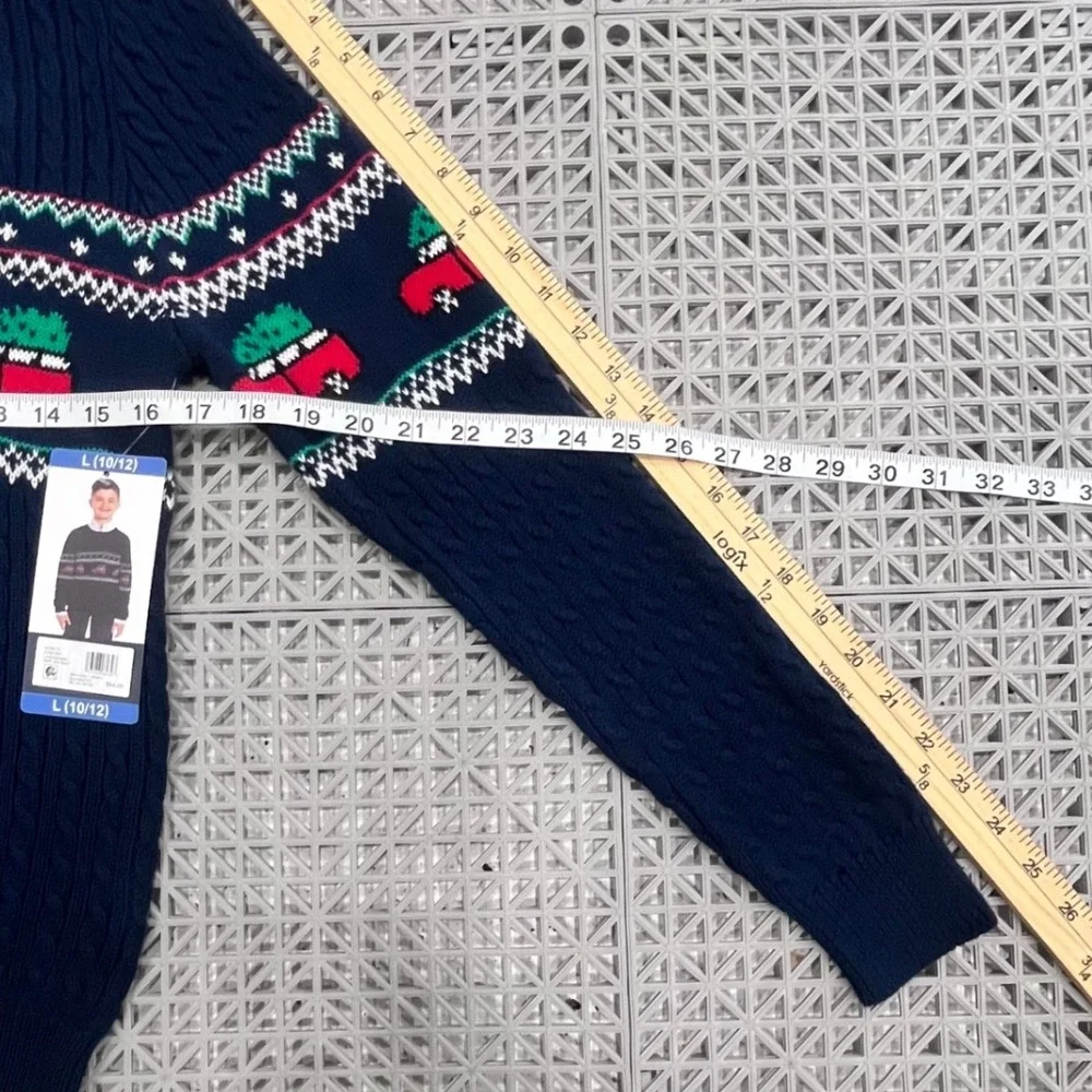 NWT‎ Lands End Kids Boys Sweater Large 10-12 Navy Christmas Tree Truck Holiday